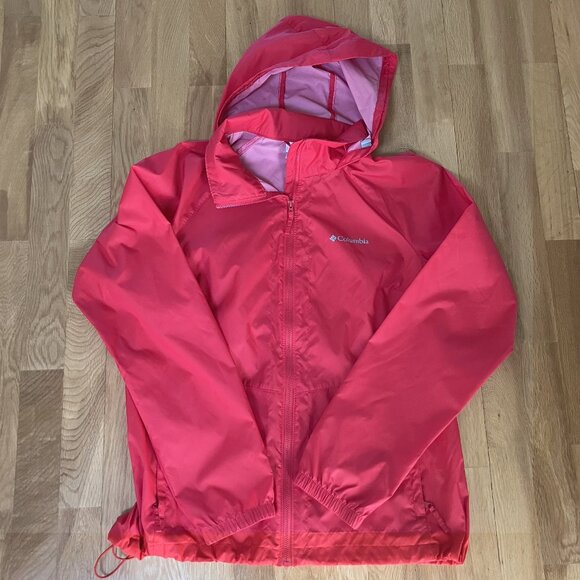 Columbia Sportswear Red Windbreaker Jacket Full Zip w/ Hood Women's Size Large - Picture 1 of 7